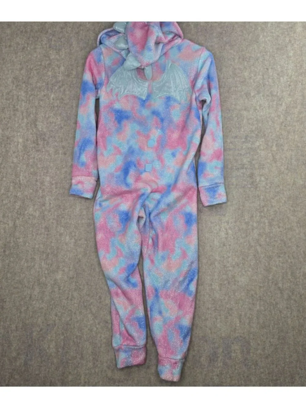 Justice Girl Hooded One-Piece Pajamas Pink/Blue/Multicolor Size 8 100% Polyester